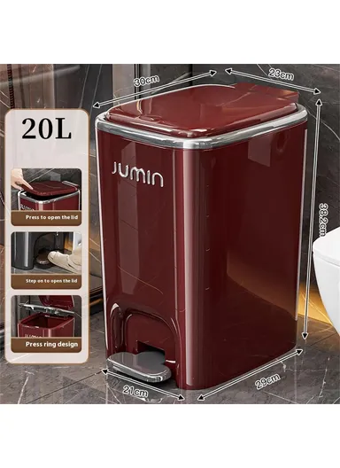 20L Electroplated Trash Can with Lid Plastic Foot Pedal Waste Bin for Bedroom, Kitchen, Office - Wine Red