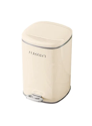 15L Electroplated Dual Layer Waste Bin Plastic Foot Pedal Trash Can with Lid for Kitchen, Living Room, Size S - Cream White