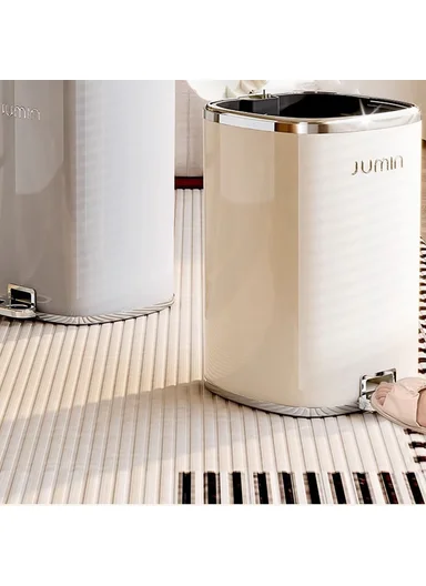 15L Electroplated Dual Layer Waste Bin Plastic Foot Pedal Trash Can with Lid for Kitchen, Living Room, Size S - Cream White