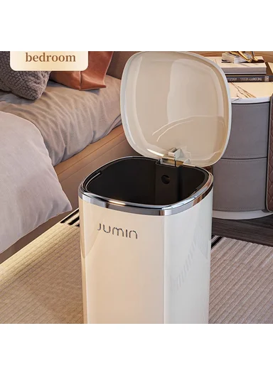 15L Electroplated Dual Layer Waste Bin Plastic Foot Pedal Trash Can with Lid for Kitchen, Living Room, Size S - Cream White