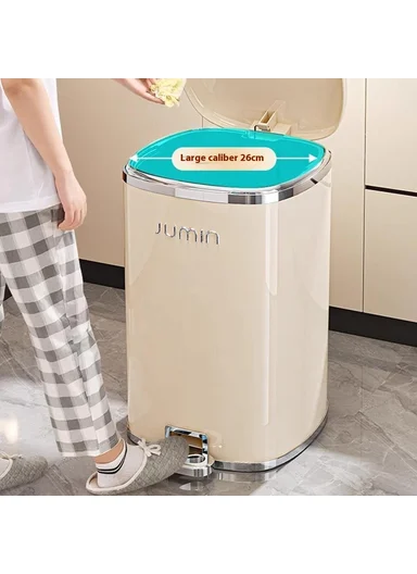 15L Electroplated Dual Layer Waste Bin Plastic Foot Pedal Trash Can with Lid for Kitchen, Living Room, Size S - Grey
