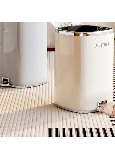 20L Electroplated Dual Layer Waste Bin Plastic Foot Pedal Trash Can with Lid for Kitchen, Living Room, Size L - Cream White