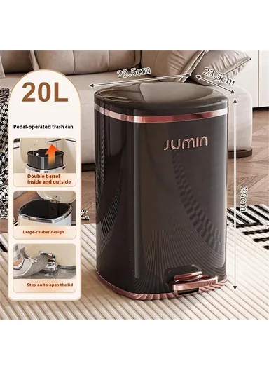 20L Electroplated Dual Layer Waste Bin Plastic Foot Pedal Trash Can with Lid for Kitchen,Living Room, Size L - Black