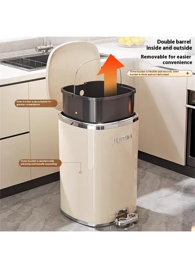 20L Electroplated Dual Layer Waste Bin Plastic Foot Pedal Trash Can with Lid for Kitchen, Living Room, Size L - Grey