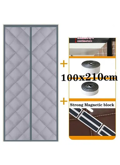 100 x 210cm Windproof Auto Closing Magnetic Door Curtain Center Opening Winter Thermal Insulated Doorway Screen - Grey