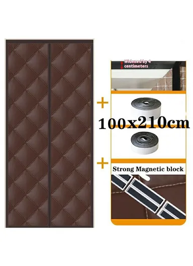 100 x 210cm Windproof Auto Closing Magnetic Door Curtain Center Opening Winter Thermal Insulated Doorway Screen - Coffee