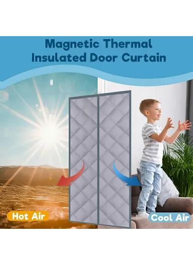 100 x 210cm Windproof Auto Closing Magnetic Door Curtain Center Opening Winter Thermal Insulated Doorway Screen - Coffee