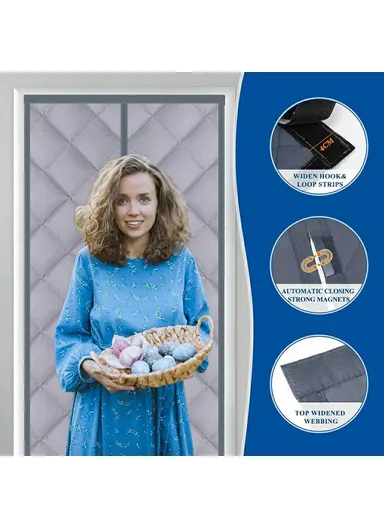 100 x 210cm Windproof Auto Closing Magnetic Door Curtain Center Opening Winter Thermal Insulated Doorway Screen - Coffee