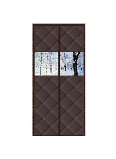 100 x 210cm Magnetic Door Curtain with View Window Self Adhesive Thermal Insulation Doorway Screen for Winter - Coffee