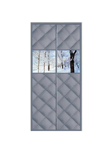 100 x 210cm Magnetic Door Curtain with View Window Self Adhesive Thermal Insulation Doorway Screen for Winter - Grey