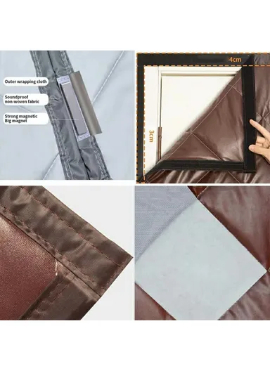 100 x 210cm Magnetic Door Curtain with View Window Self Adhesive Thermal Insulation Doorway Screen for Winter - Grey
