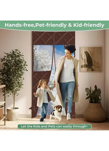 100 x 210cm Magnetic Door Curtain with View Window Self Adhesive Thermal Insulation Doorway Screen for Winter - Grey