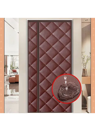 100 x 210cm Side Opening Magnetic Thermal Door Curtain Oxford Fabric Self Adhesive Windproof Doorway Screen - Coffee