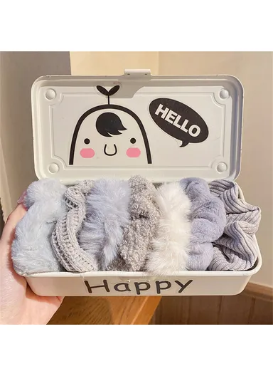 7Pcs Plush Hair Scrunchies, Fabric Elastic Hair Ties Ponytail Holders, Fall &amp; Winter Hair Accessories - Grey