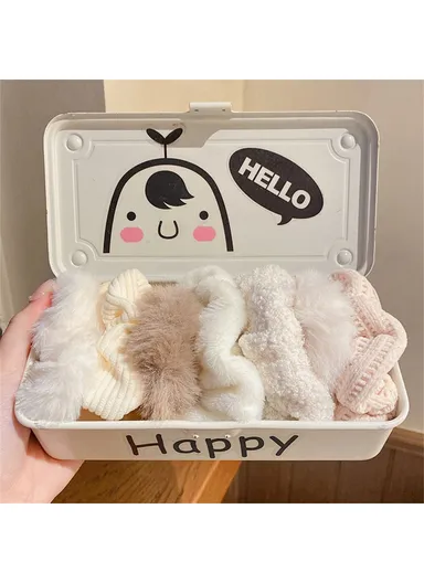 7Pcs Plush Hair Scrunchies, Fabric Elastic Hair Ties Ponytail Holders, Fall &amp; Winter Hair Accessories - Beige