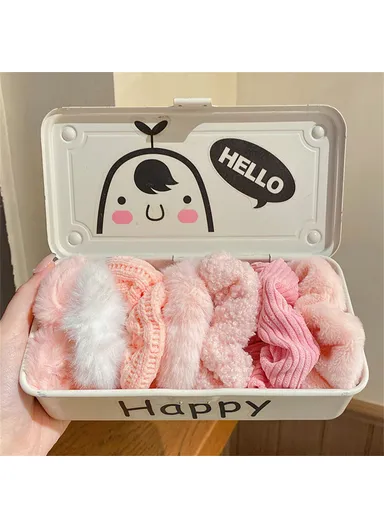 7Pcs Plush Hair Scrunchies, Fabric Elastic Hair Ties Ponytail Holders, Fall &amp; Winter Hair Accessories - Pink