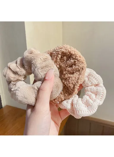 7Pcs Plush Hair Scrunchies, Fabric Elastic Hair Ties Ponytail Holders, Fall &amp; Winter Hair Accessories - Pink