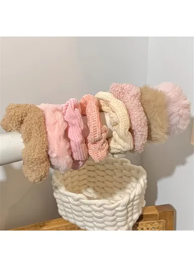 7Pcs Plush Hair Scrunchies, Fabric Elastic Hair Ties Ponytail Holders, Fall &amp; Winter Hair Accessories - Pink