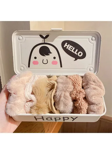 7Pcs Plush Hair Scrunchies, Fabric Elastic Hair Ties Ponytail Holders, Fall &amp; Winter Hair Accessories - Coffee
