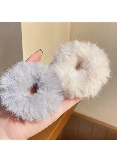 7Pcs Plush Hair Scrunchies, Fabric Elastic Hair Ties Ponytail Holders, Fall &amp; Winter Hair Accessories - Coffee