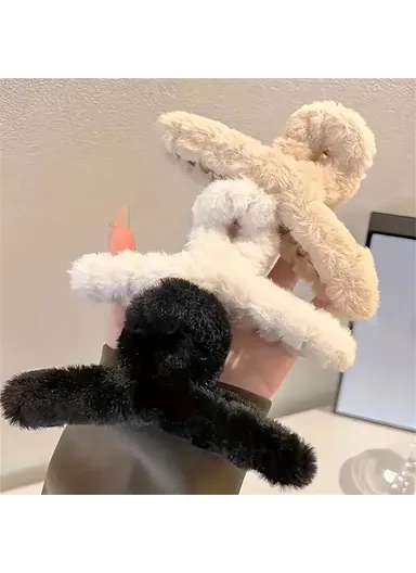 3Pcs  /  Set 12cm Soft Plush Hair Claw for Autumn &amp;  Winter Cross Bun Maker Women Hair Accessories