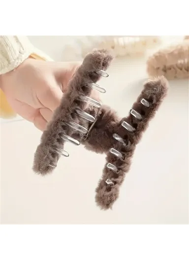 3Pcs  /  Set 12cm Soft Plush Hair Claw for Autumn &amp;  Winter Cross Bun Maker Women Hair Accessories