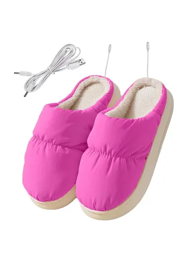1 Pair Electric USB Heating Slippers Foot Warmer Winter Warm Slippers Shoes - Rose