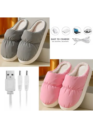 1 Pair Electric USB Heating Slippers Foot Warmer Winter Warm Slippers Shoes - Rose