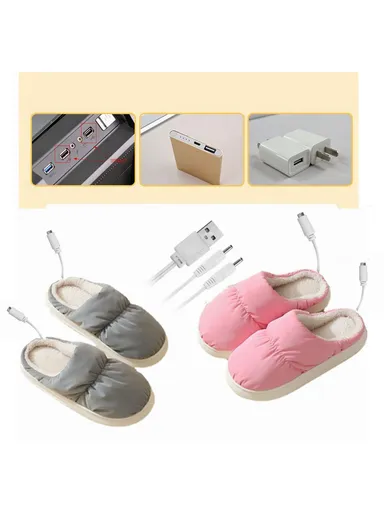 1 Pair Electric USB Heating Slippers Foot Warmer Winter Warm Slippers Shoes - Rose