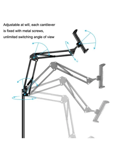 Telescopic Phone Tablet Floor Stand 175cm Retractable Metal+ABS Smartphone Holder Mount for 12-20cm Width Devices