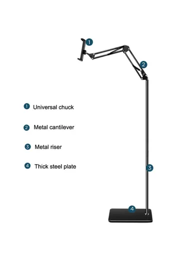 Telescopic Phone Tablet Floor Stand 175cm Retractable Metal+ABS Smartphone Holder Mount for 12-20cm Width Devices