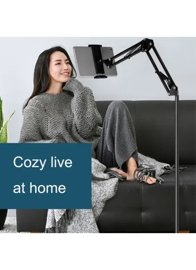 Telescopic Phone Tablet Floor Stand 175cm Retractable Metal+ABS Smartphone Holder Mount for 12-20cm Width Devices