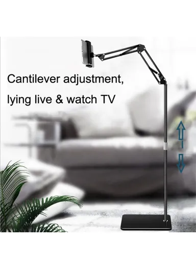 Telescopic Phone Tablet Floor Stand 175cm Retractable Metal+ABS Smartphone Holder Mount for 12-20cm Width Devices