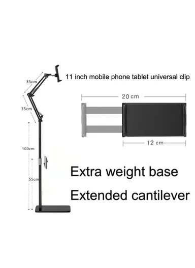 Telescopic Phone Tablet Floor Stand 175cm Retractable Metal+ABS Smartphone Holder Mount for 12-20cm Width Devices