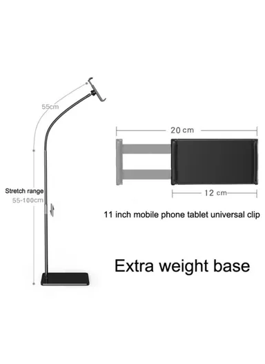 155cm Multifunctional Tablet Floor Stand for Under 11'' Devices + ABS Three-Section Adjustable Cell Phone Holder