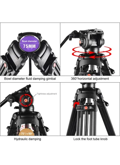  80-160cm Aluminum Alloy Camera Tripod with Hydraulic Damping Gimbal  PU3047