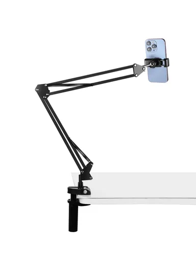 Foldable Suspension Arm Phone Holder 360 Degree Rotation Desk Mount for Smartphones Up to 6.8 Inch PU650B
