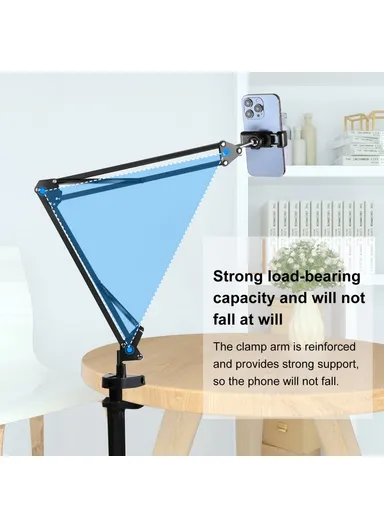 Foldable Suspension Arm Phone Holder 360 Degree Rotation Desk Mount for Smartphones Up to 6.8 Inch PU650B