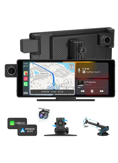  2K Front + 1080P Rear Dual Lens 10.26 Inch Bluetooth-compatible CarPlay, Car Dash ,Cam AHD Camera with 2 Brackets R5026