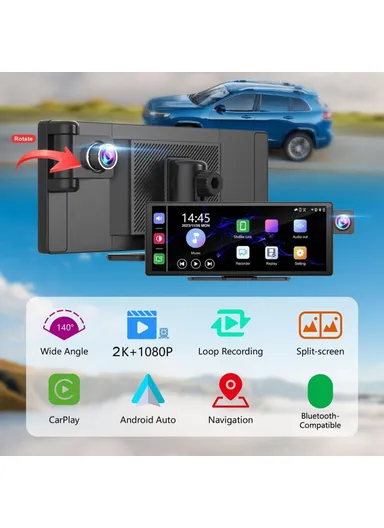  2K Front + 1080P Rear Dual Lens 10.26 Inch Bluetooth-compatible CarPlay, Car Dash ,Cam AHD Camera with 2 Brackets R5026