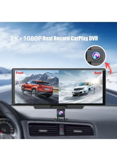  2K Front + 1080P Rear Dual Lens 10.26 Inch Bluetooth-compatible CarPlay, Car Dash ,Cam AHD Camera with 2 Brackets R5026