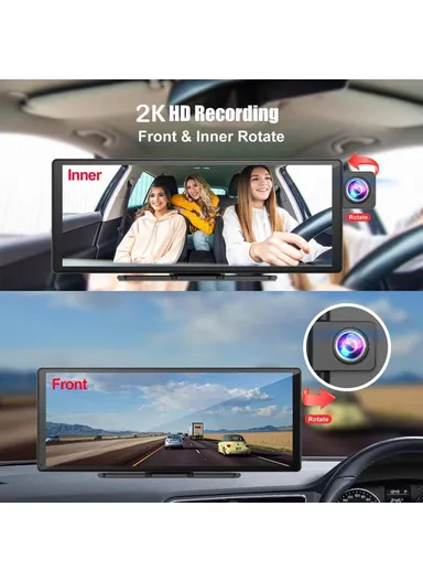  2K Front + 1080P Rear Dual Lens 10.26 Inch Bluetooth-compatible CarPlay, Car Dash ,Cam AHD Camera with 2 Brackets R5026