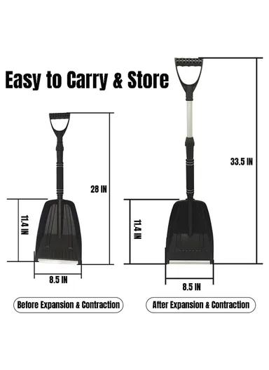 Extendable Detachable Car Snow Shovel Plastic &amp; Aluminum Blade Winter Snow Ice Removal Tool