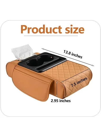 Universal Car Armrest Pad Storage Organizer, PU Leather Tissue Box Central Cup Holder - Black
