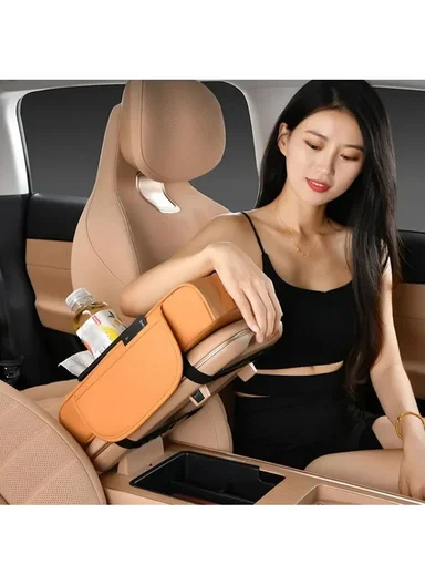 Universal Car Armrest Pad Storage Organizer, PU Leather Tissue Box Central Cup Holder - Black