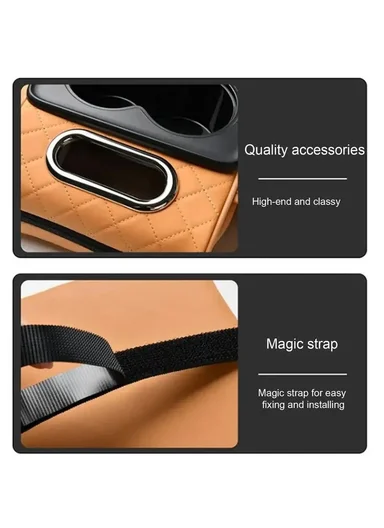 Universal Car Armrest Pad Storage Organizer, PU Leather Tissue Box Central Cup Holder - Black