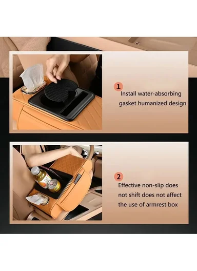 Universal Car Armrest Pad Storage Organizer, PU Leather Tissue Box Central Cup Holder - Black