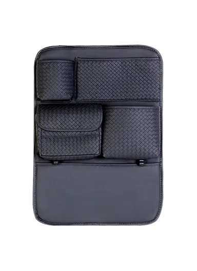 Car Seat Back Organizer Rhombus Texture PU Leather, Multi-Pocket Storage Bag for Water Bottle  /  Umbrella Holder
