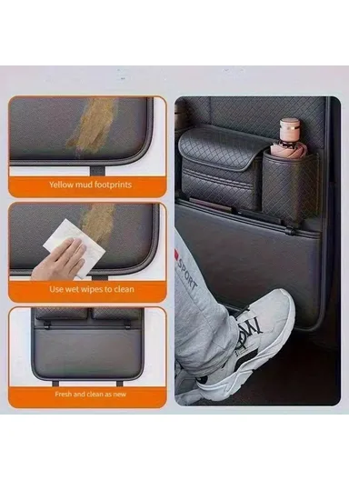 Car Seat Back Organizer Rhombus Texture PU Leather, Multi-Pocket Storage Bag for Water Bottle  /  Umbrella Holder