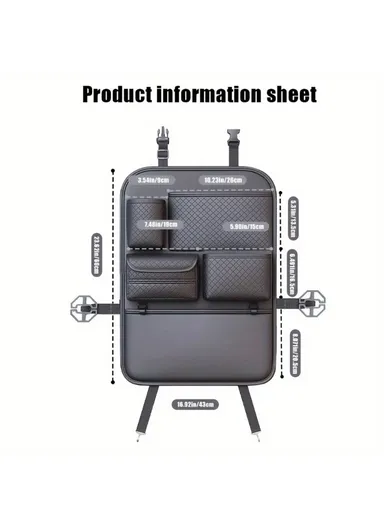 Car Seat Back Organizer Rhombus Texture PU Leather, Multi-Pocket Storage Bag for Water Bottle  /  Umbrella Holder